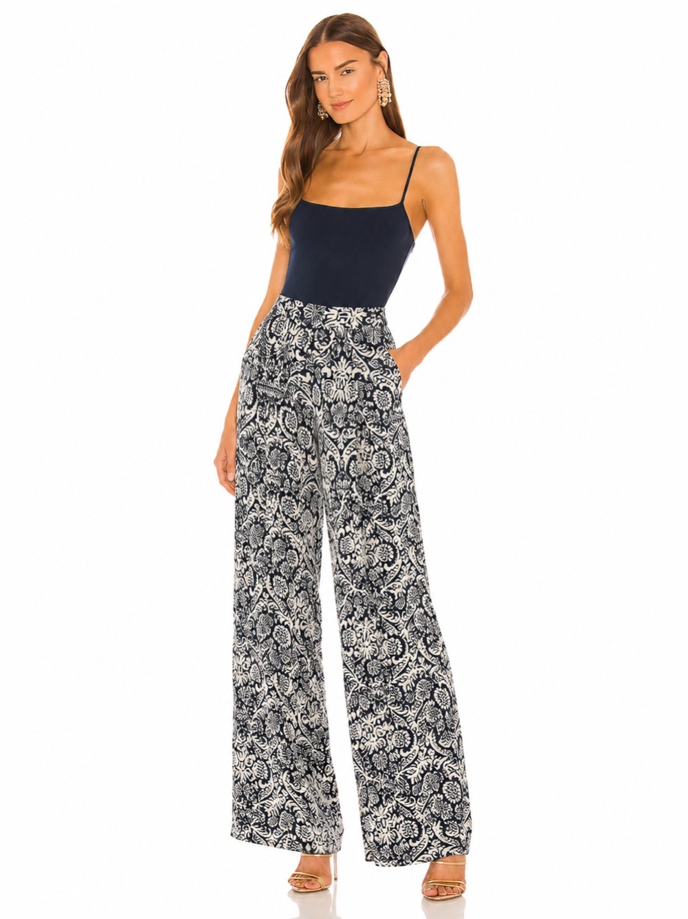 NEW Truth NAVY Cream Wide-Leg Floral Palazzo Pants SLIT seaspice split pq damask